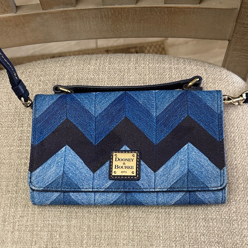 Dooney & Bourke Chevron Crossbody Bag in Blue and Black - Picture 2 of 9